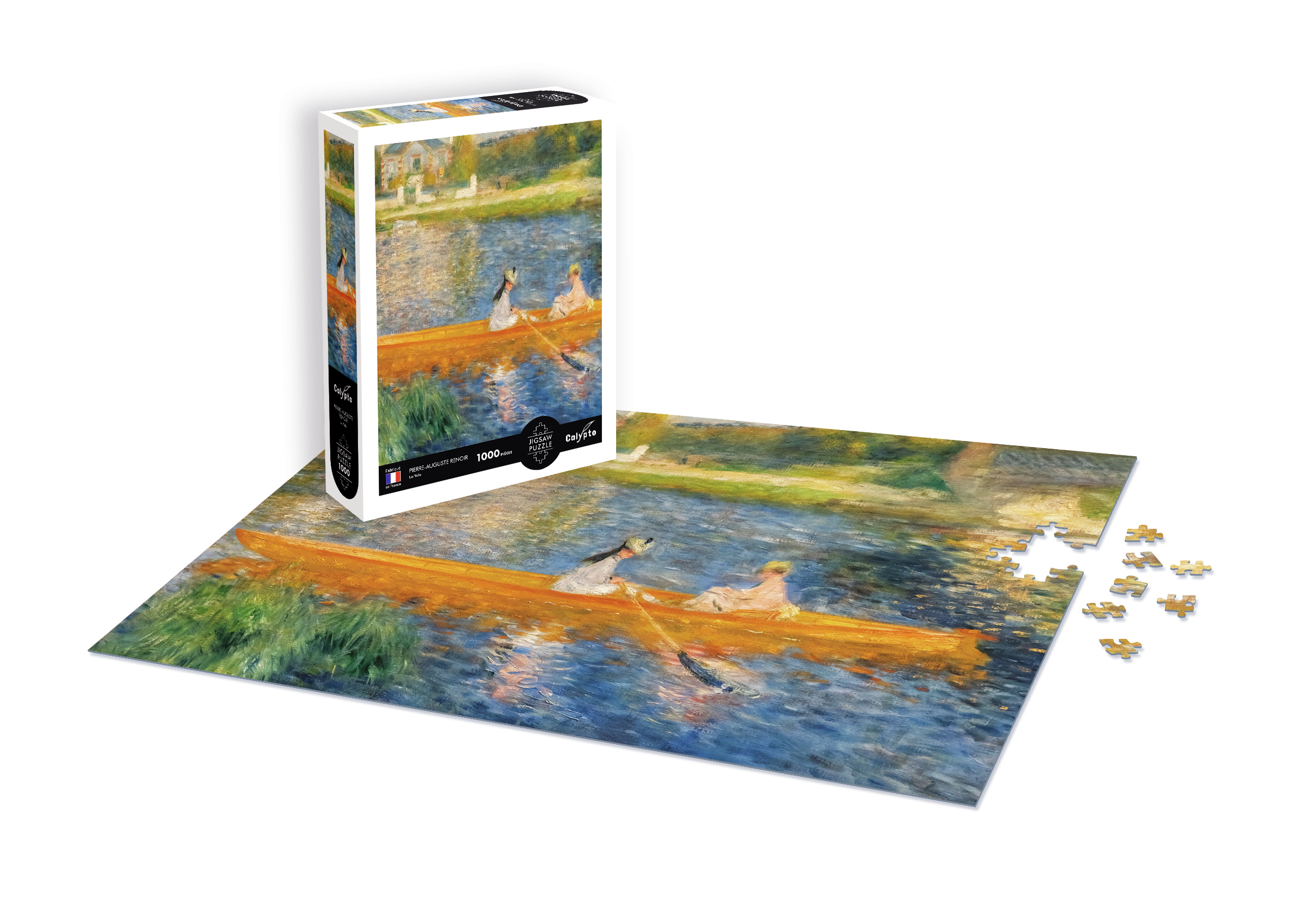 Dos mujeres en un bote en un río, una pintura.