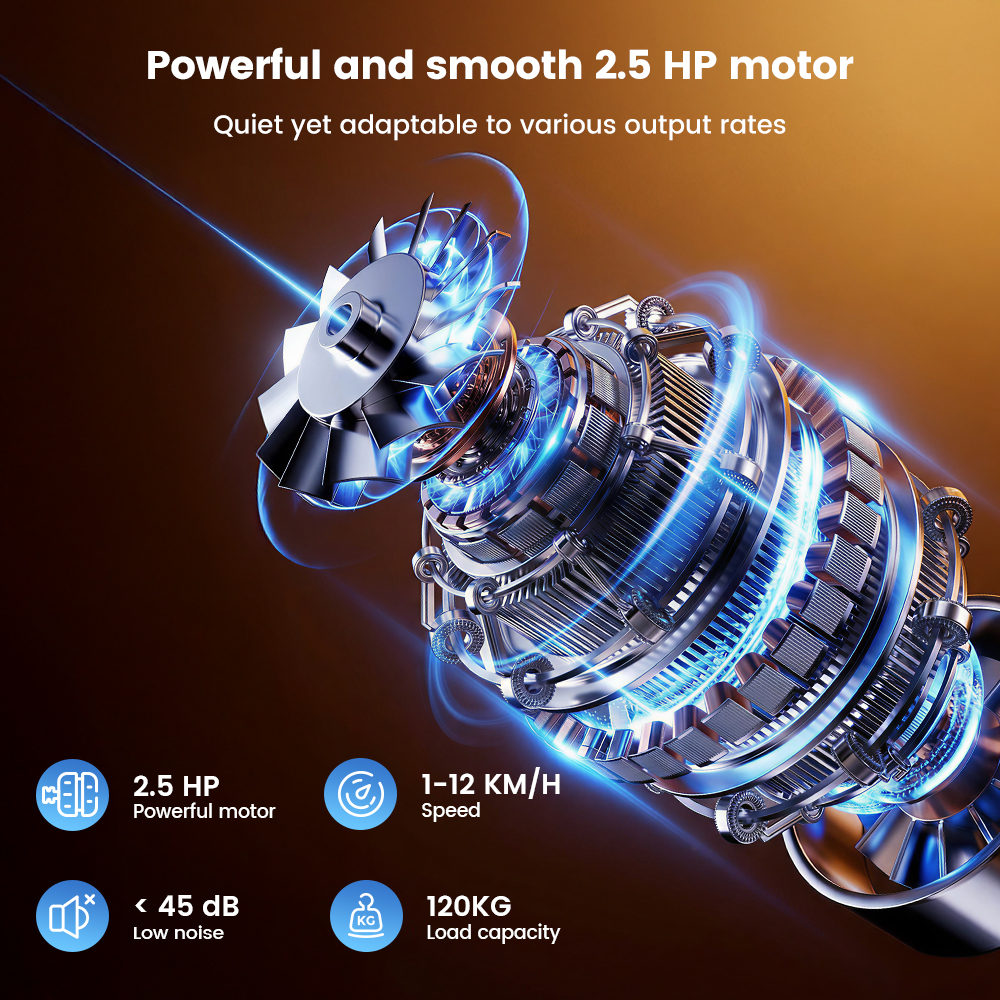Ein leistungsstarker 2,5 PS Motor mit blauem Licht, detaillierte Spezifikationen.