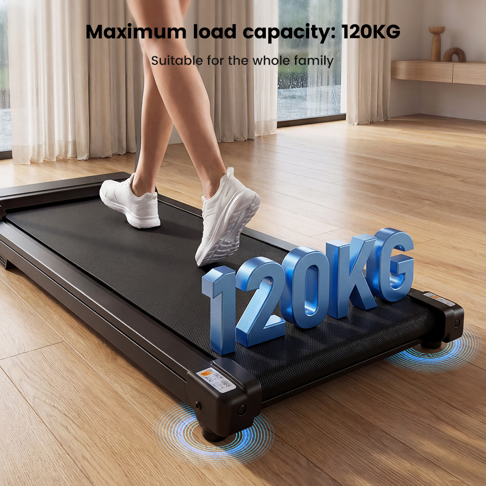 Eine Person auf einem Laufband, 120KG-Aufdruck.