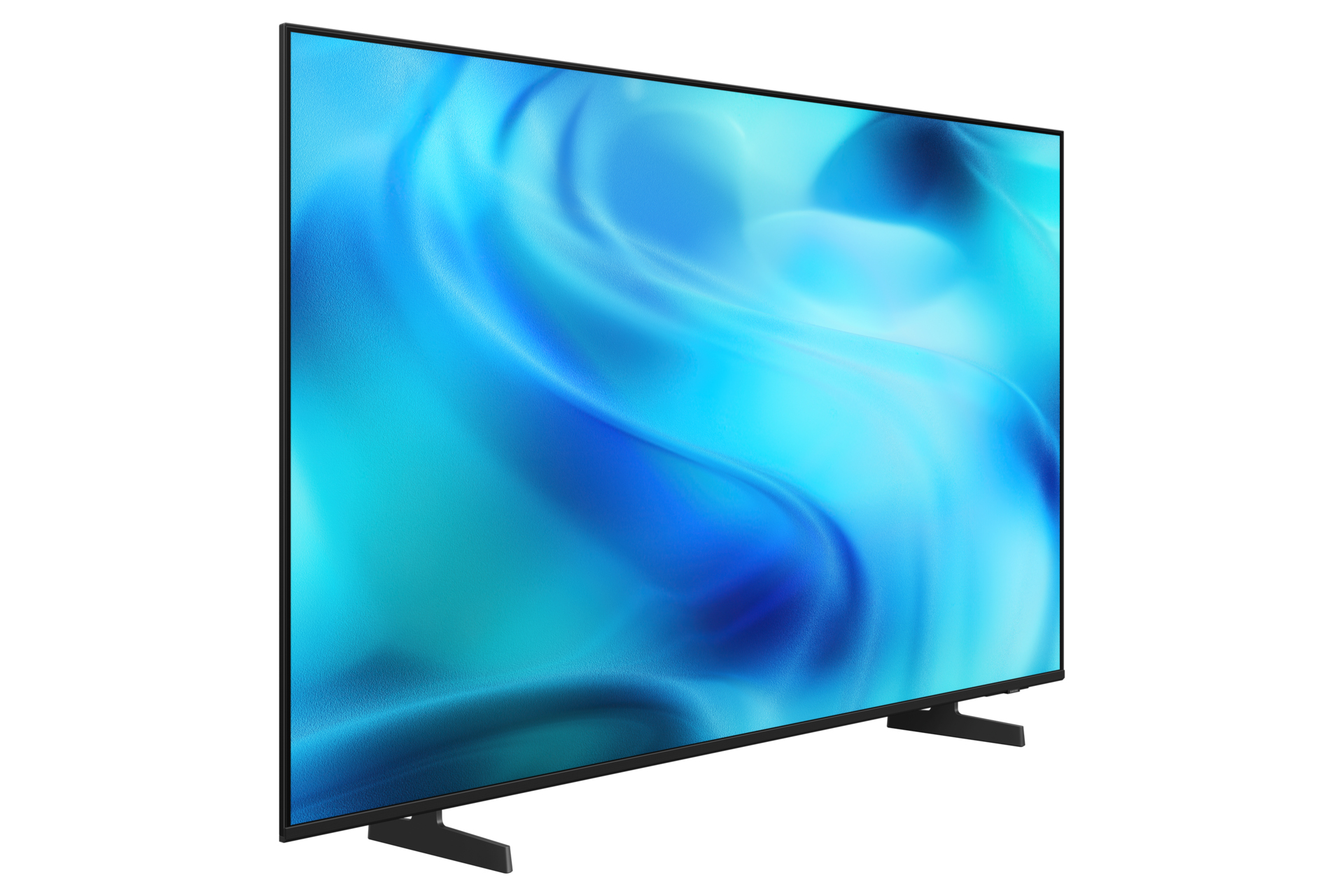 Un televisore moderno con uno schermo astratto blu e turchese.