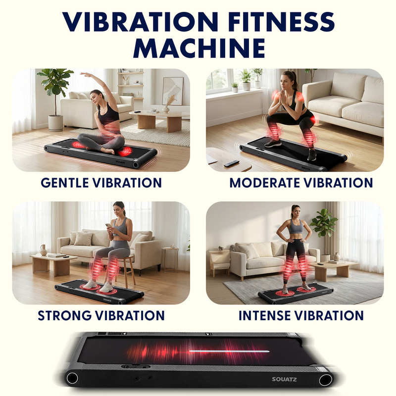Vibrations-Fitnessgerät mit vier Einstellungen: sanft, moderat, stark, intensiv.