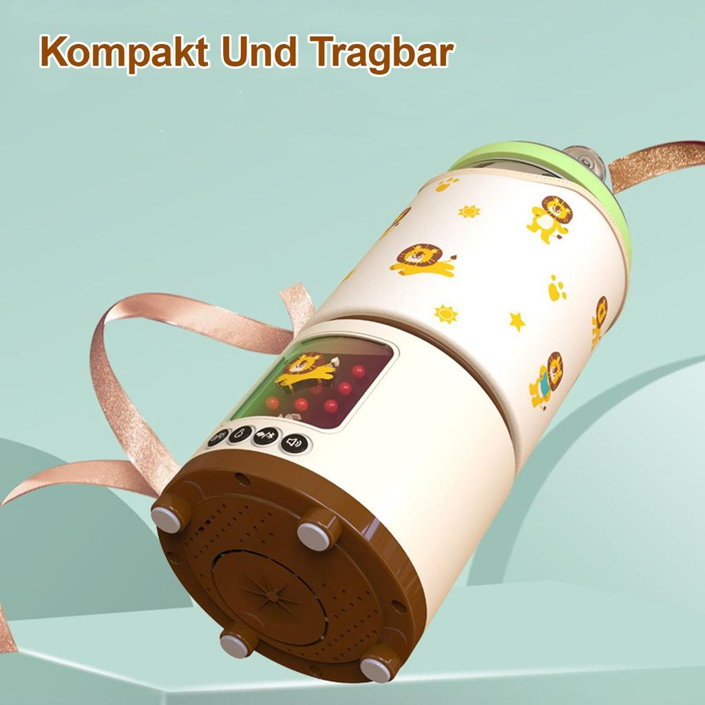 Ein kompakter Behälter mit Löwenmotiven und Bedienelementen.