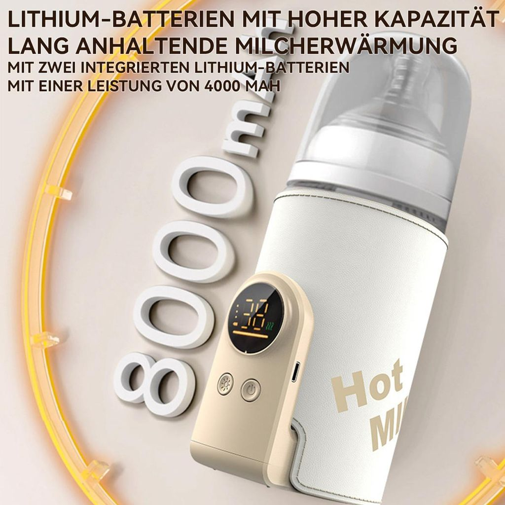 Ein weißer Flaschenwärmer mit digitaler Anzeige und Bedienelementen.