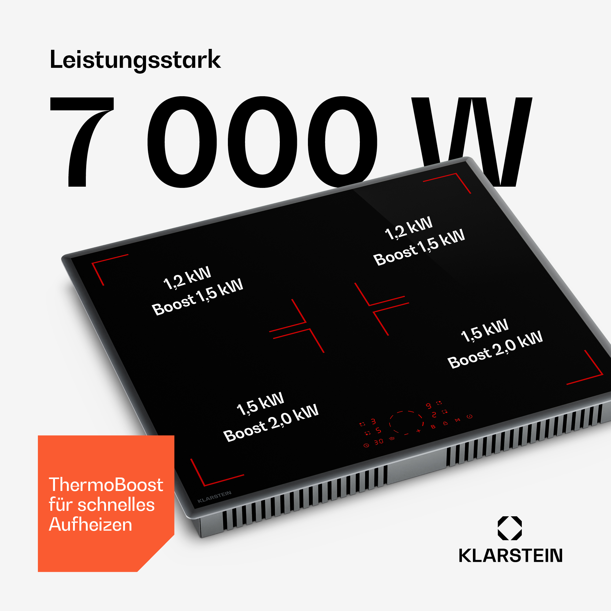 Leistungsstarke 7000W Induktionskochstelle mit verschiedenen Leistungsstufen.