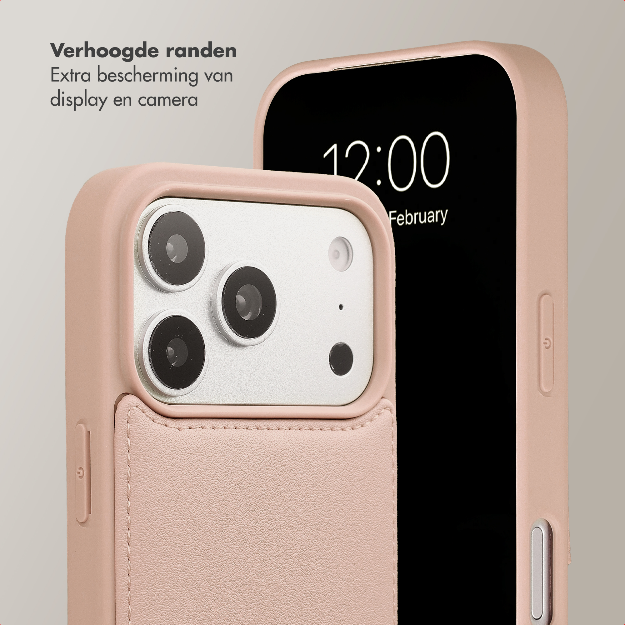 Ein rosafarbener Handy-Case mit Kamera und Bildschirm. "12:00" wird angezeigt.