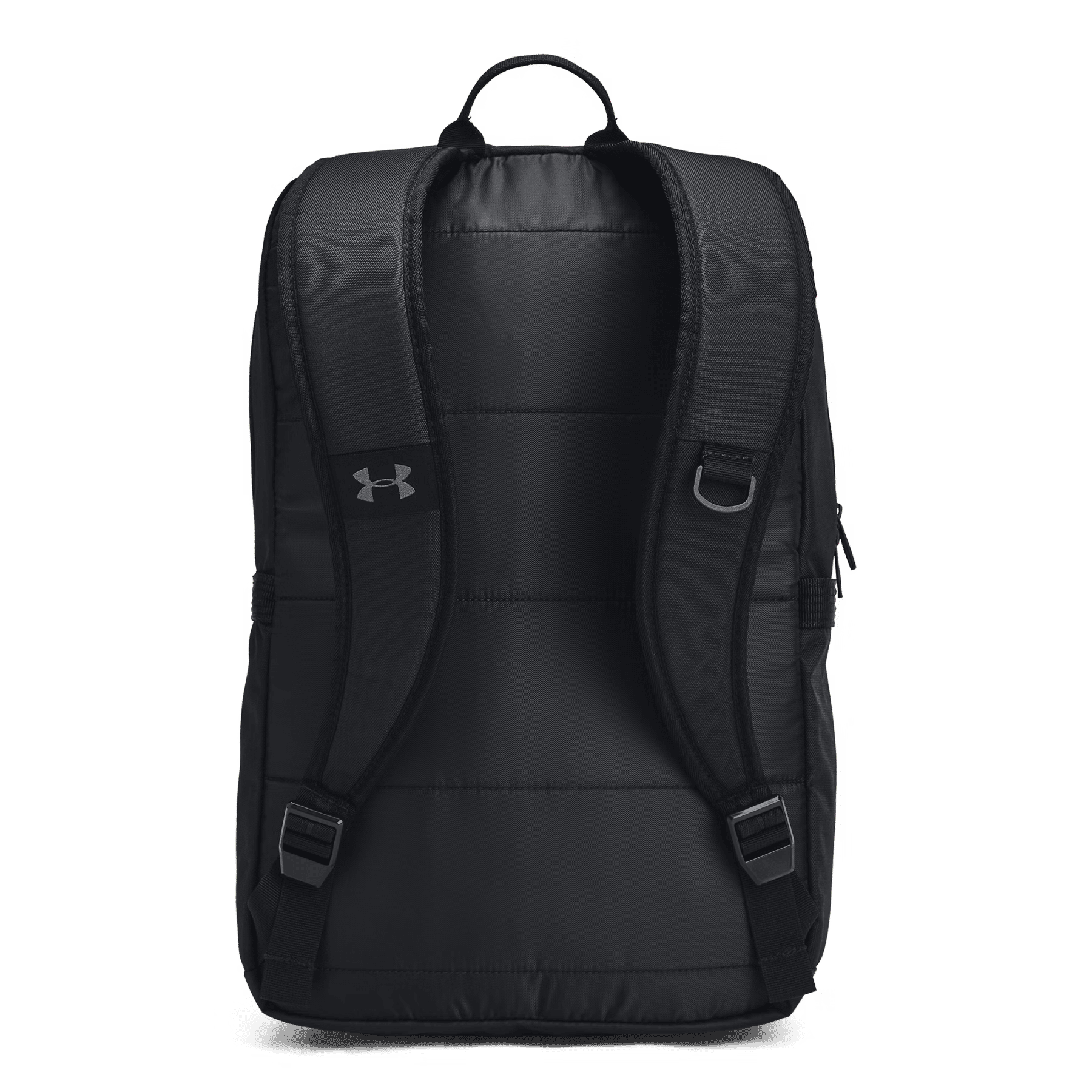 Schwarzer Rucksack mit gepolsterten Trägern und Under Armour Logo.