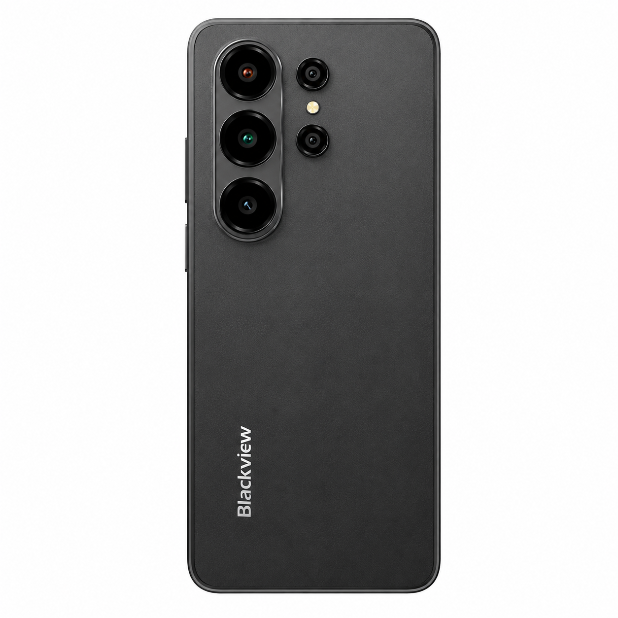 Smartphone nero con tre fotocamere principali e due obiettivi più piccoli sul retro.