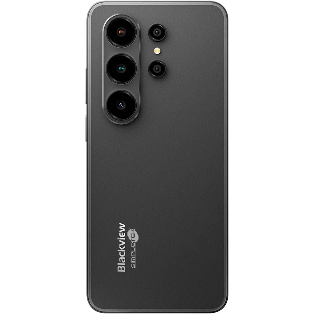 Retro di uno smartphone nero con tre fotocamere in fila verticale e due più piccole.