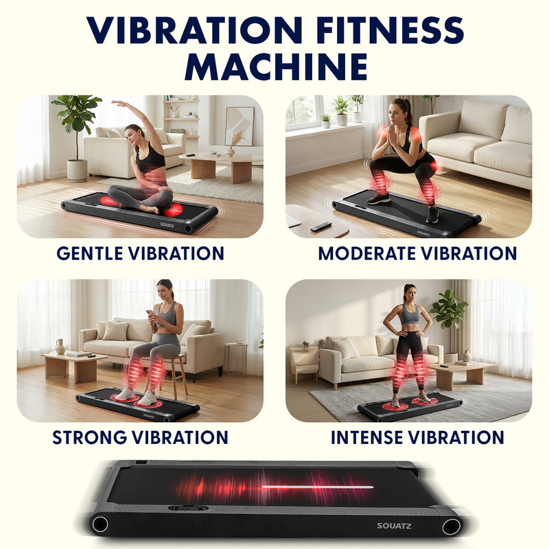 Vibrations-Fitnessgerät mit vier Modi: sanft, moderat, stark, intensiv.