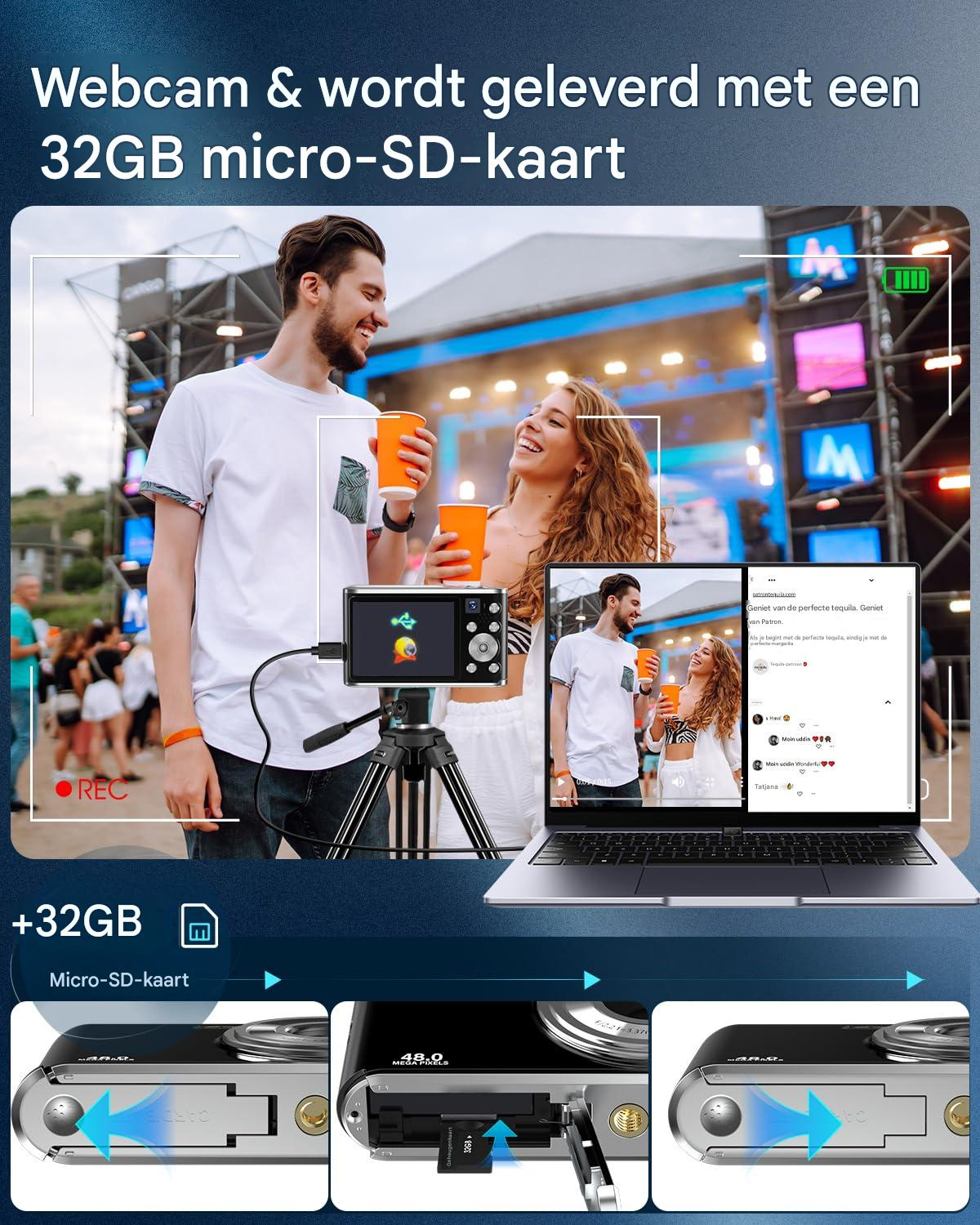 Ein Paar feiert auf einem Konzert, die Kamera filmt. Mit 32GB SD-Karte.