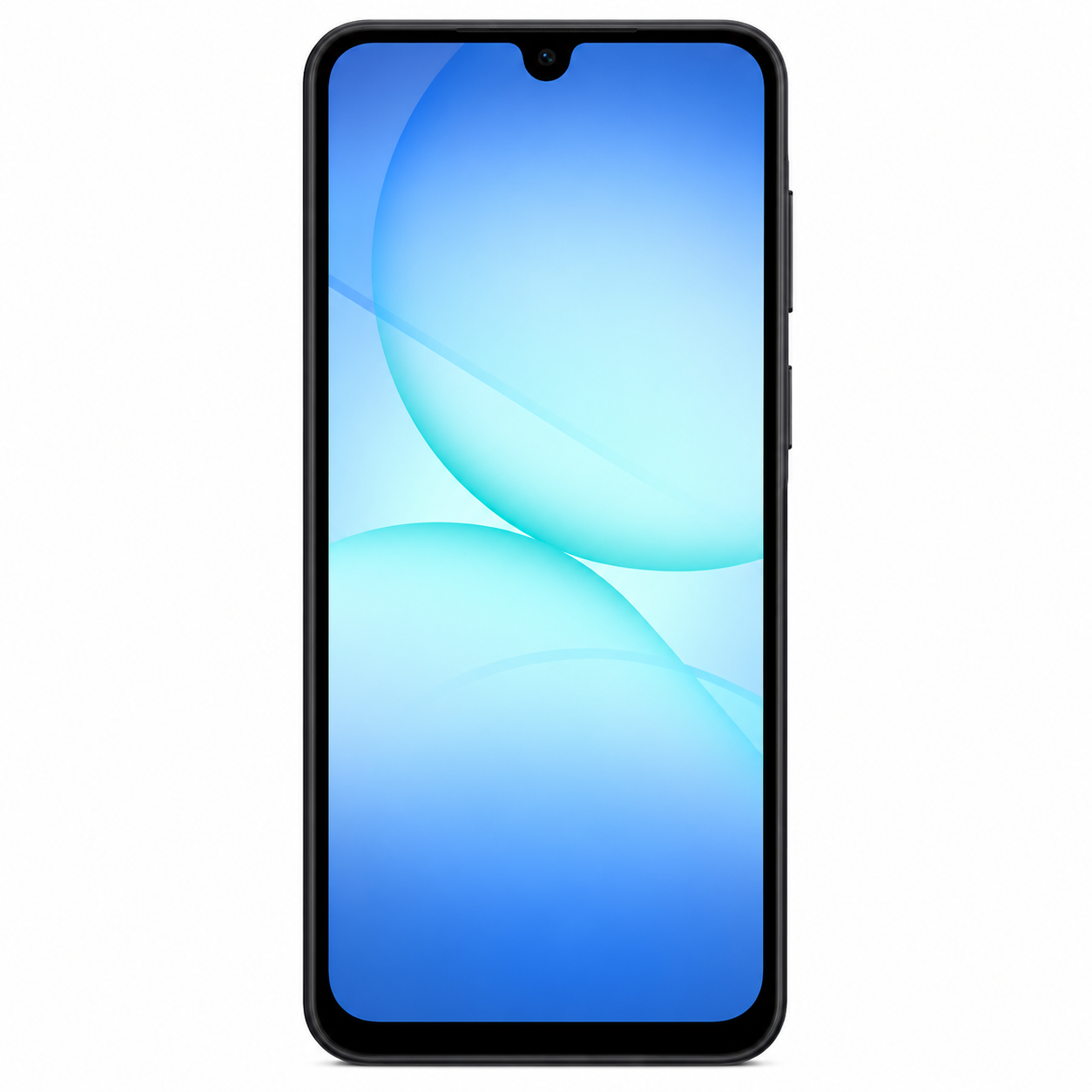 Uno smartphone nero con uno sfondo blu e turchese.