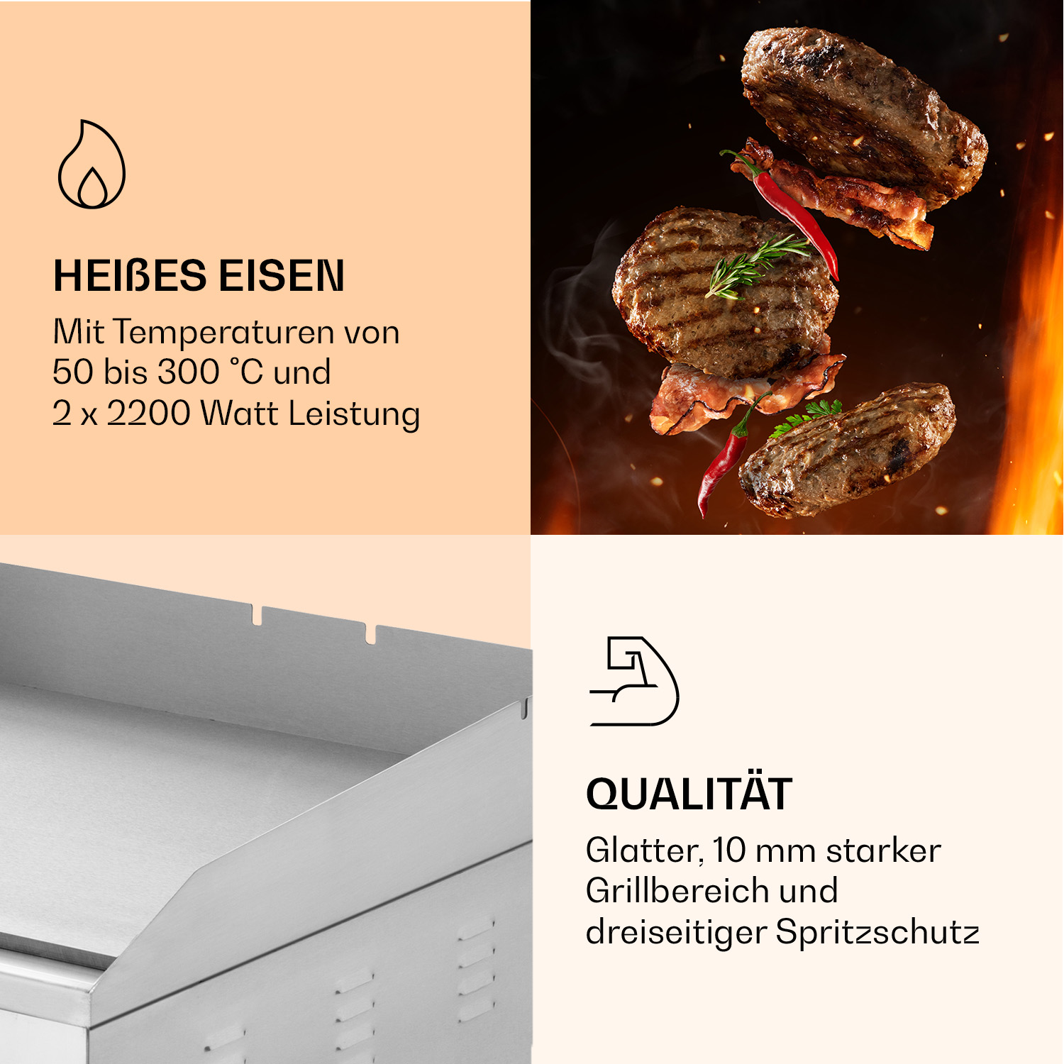 Burger-Patties und Speck mit Chili werden gegrillt.