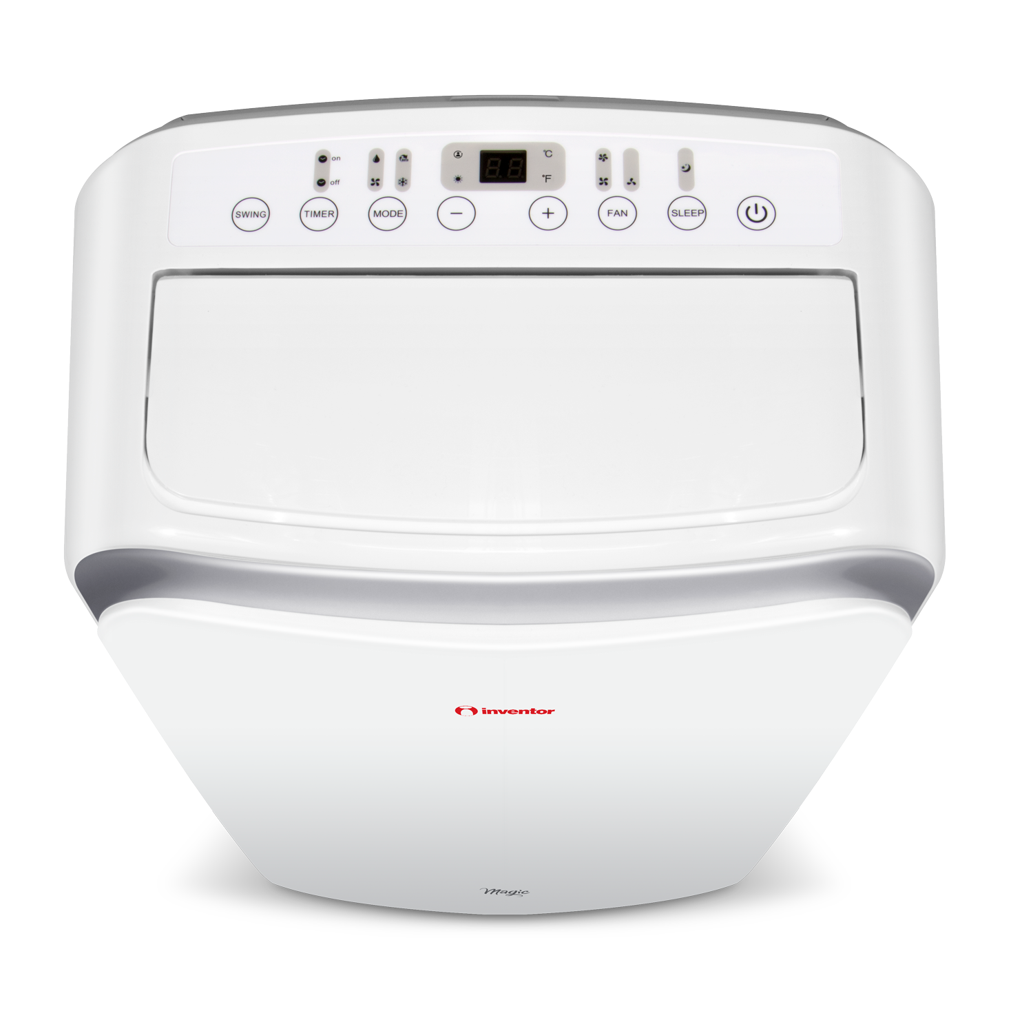 Raffreddatore portatile bianco per condizionatore con pannello di controllo e display digitale.