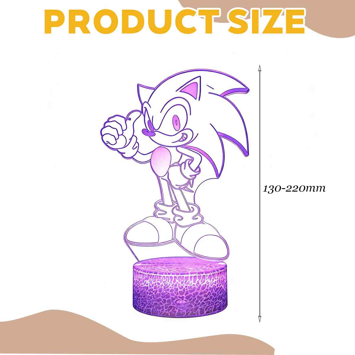 Sonic der Igel steht auf einer lila Basis. Produktgröße 130-220mm.
