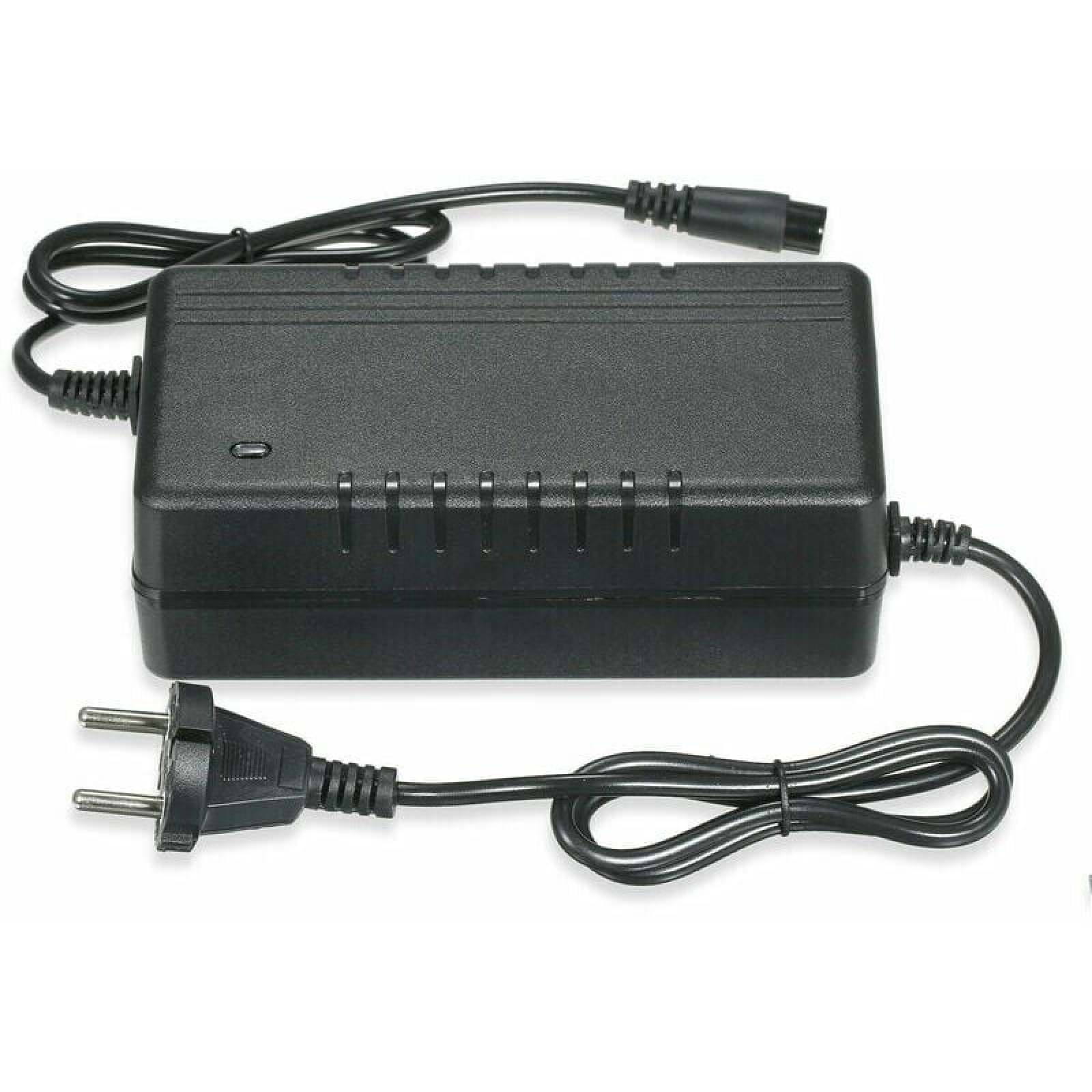 Schwarzes Netzteil mit EU-Stecker und Kabel.