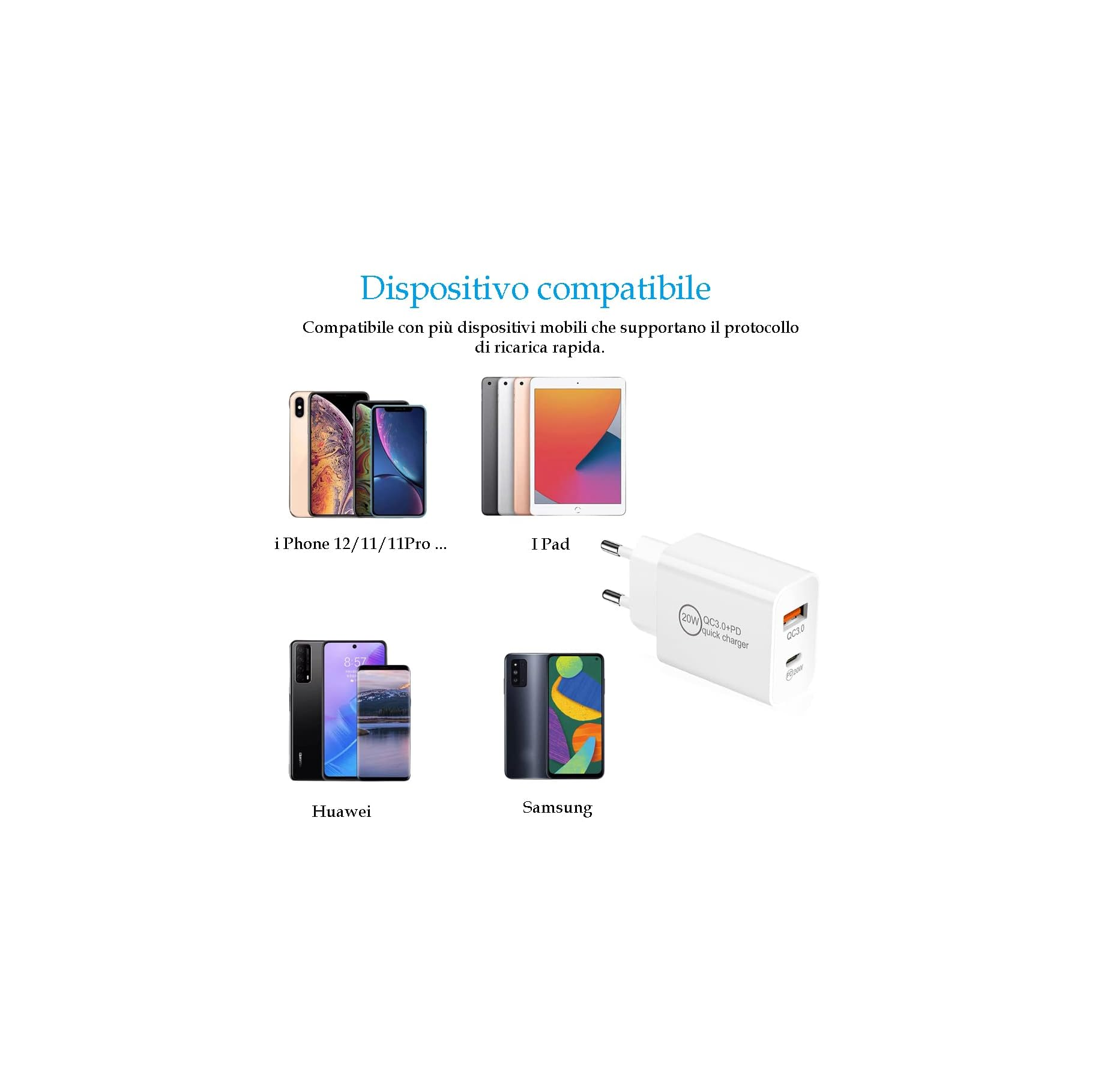 Kompatible iPhones, iPads, Huawei und Samsung Smartphones mit Schnellladefunktion.