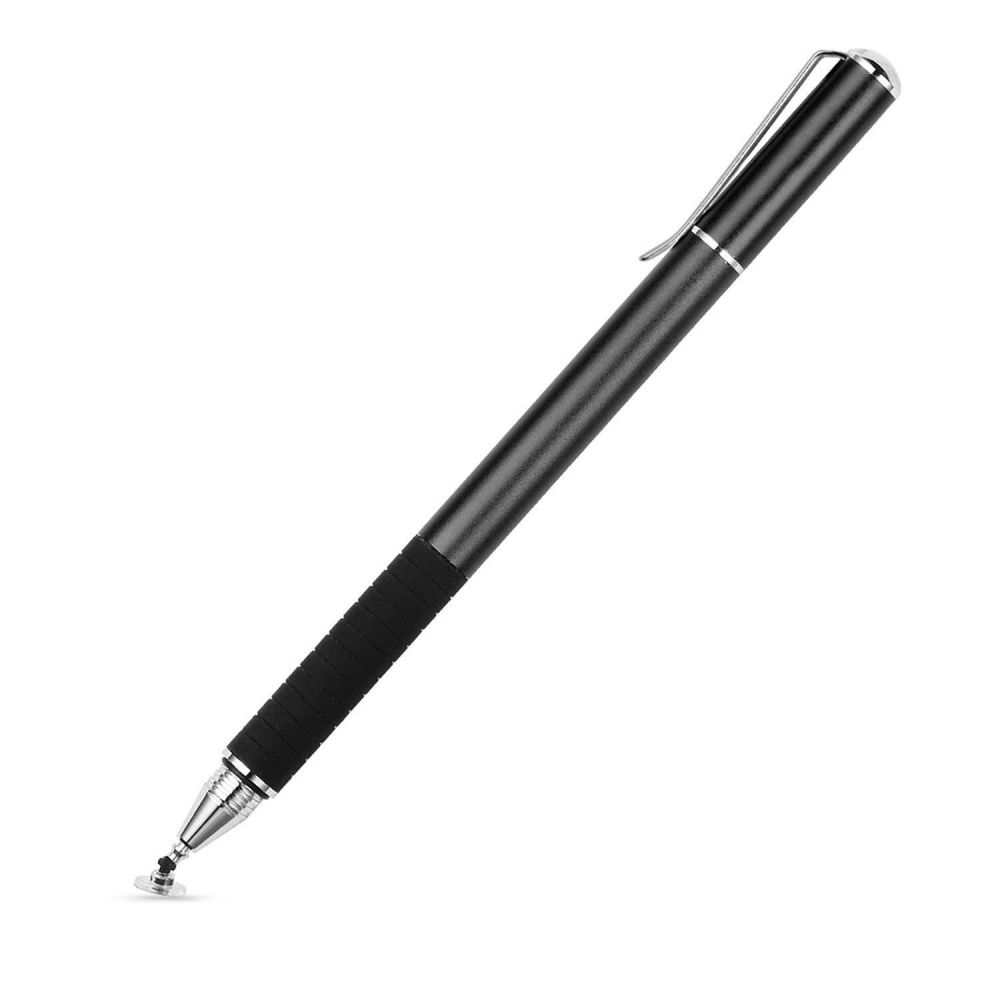 Ein dunkler Stylus-Stift mit schwarzem Griff und einem Clip.