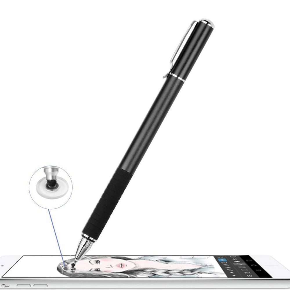 Ein Stylus-Stift liegt auf einem Tablet, das ein gezeichnetes Gesicht zeigt.