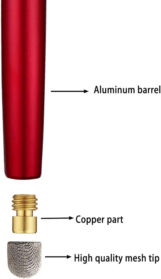 Roter Aluminiumzylinder mit Kupferteil und Netzspitze.