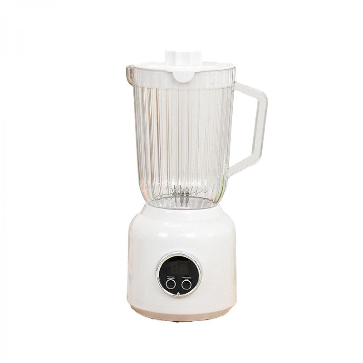 Ein weißer Standmixer mit transparentem Krug und digitaler Anzeige.