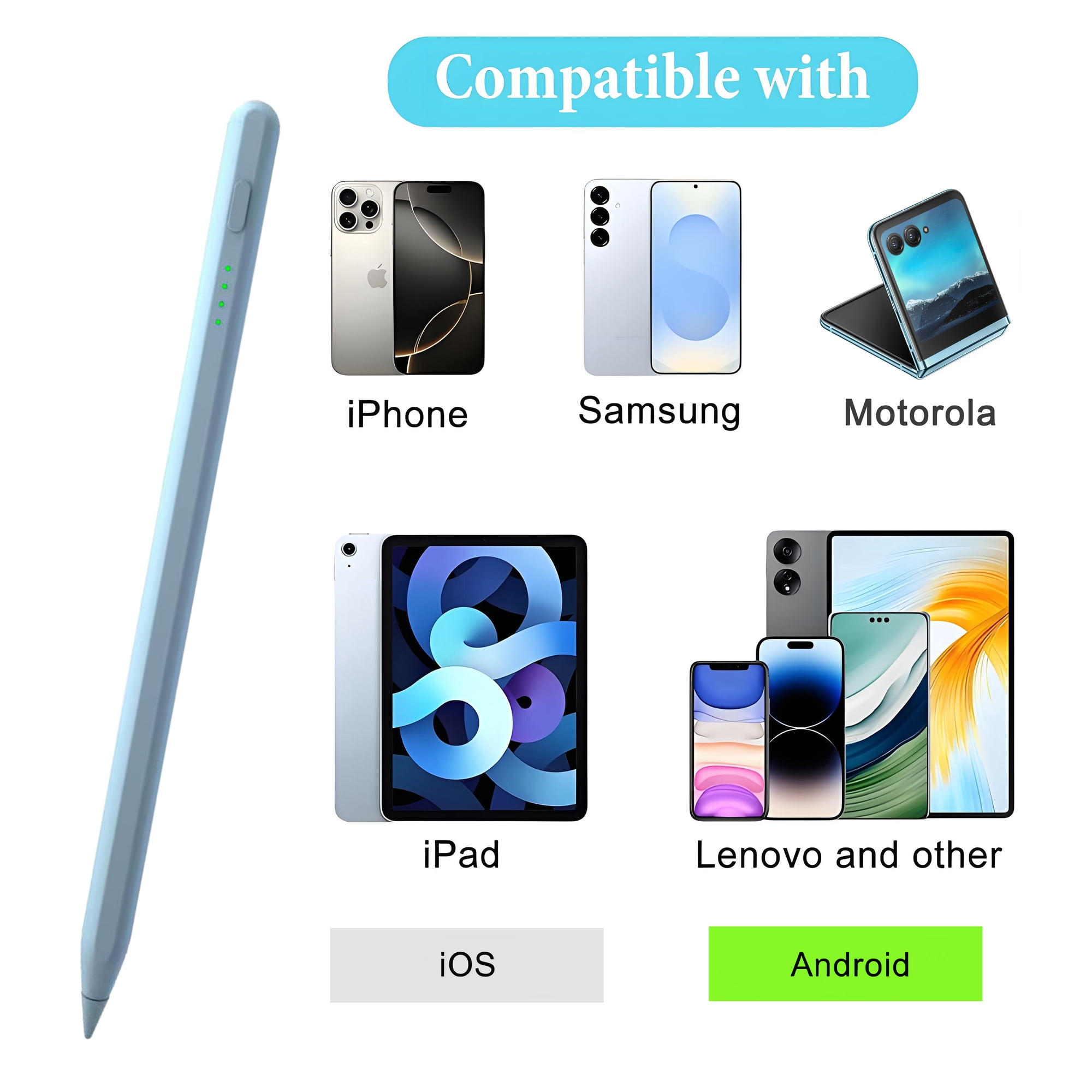 Stift mit iPhones, Samsung, Motorola, iPads und Android-Geräten. Kompatibel mit iOS.