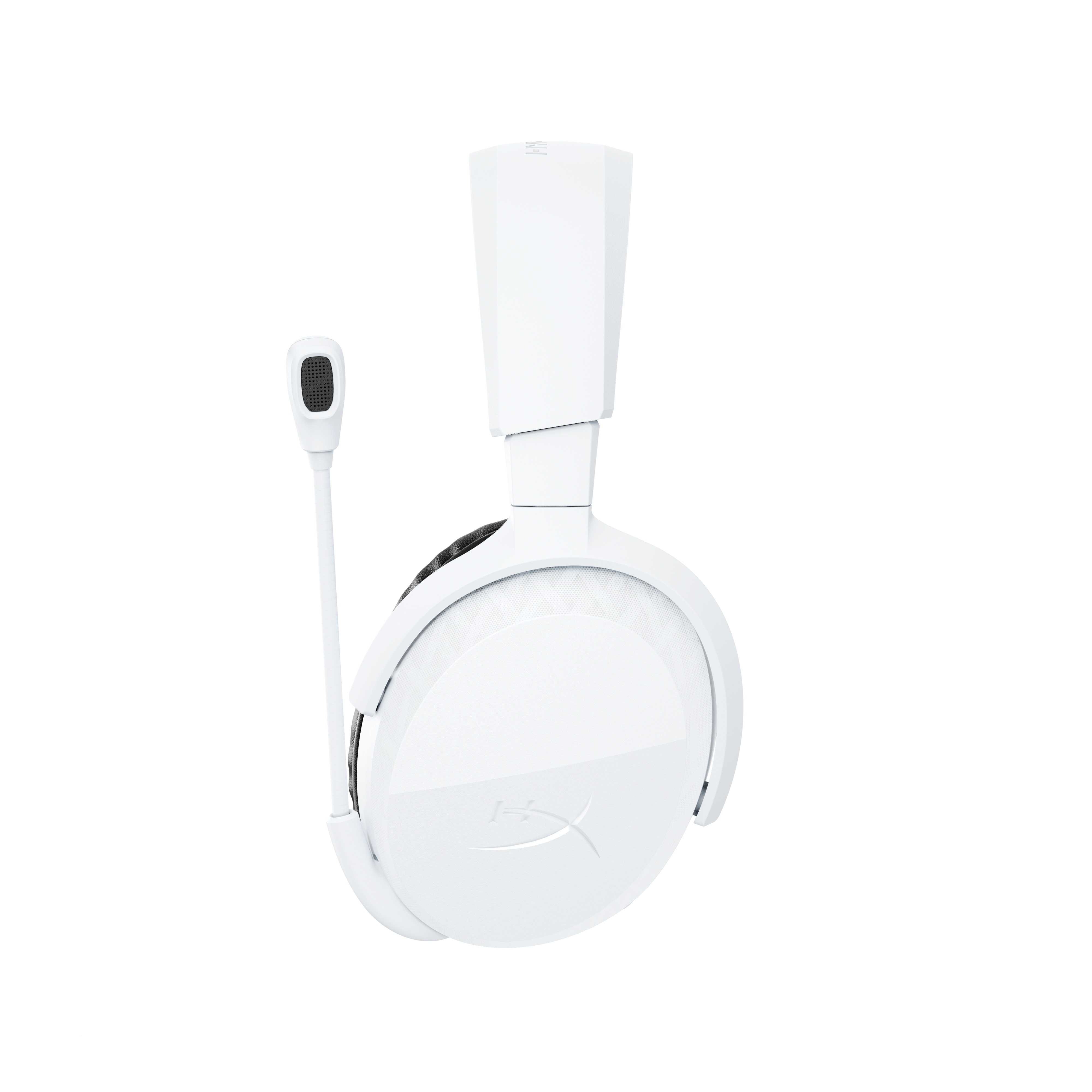 Ein weißes Headset mit Mikrofon, isoliert auf weißem Hintergrund.