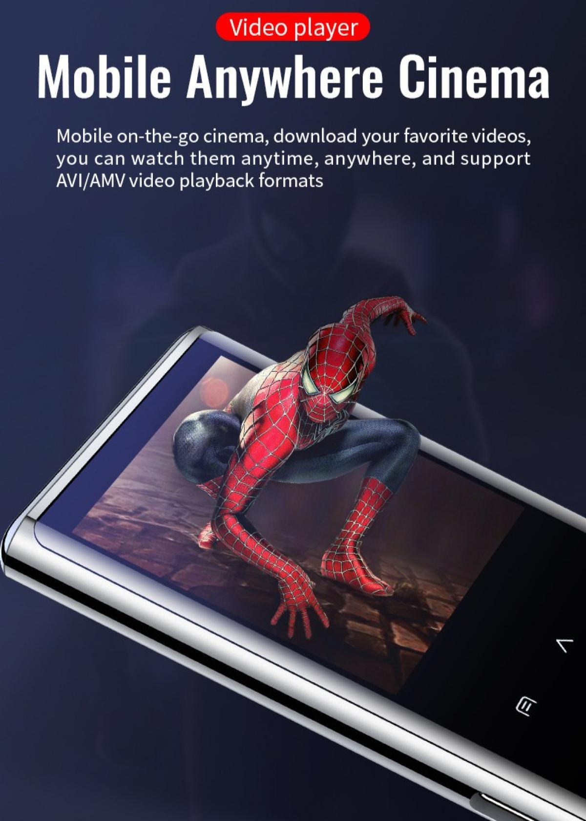 Spiderman auf einem Handy-Bildschirm, das eine „Mobile Anywhere Cinema“-Werbung zeigt.