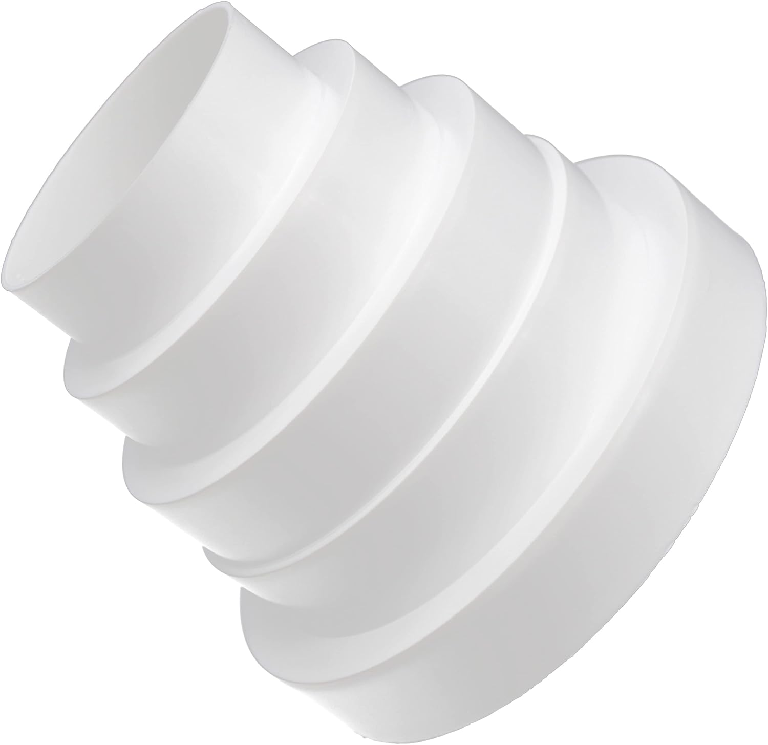 Ein weißer, gestufter Schlauchadapter mit glatten Oberflächen.