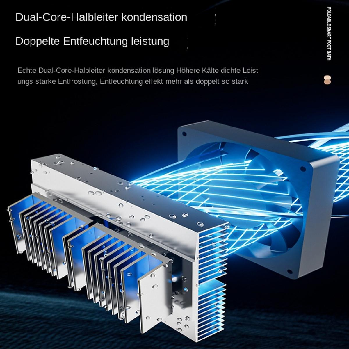 Kühler mit Lüfter und Wassertropfen, die dualen Halbleiter-Kondensationsprozess zeigen.