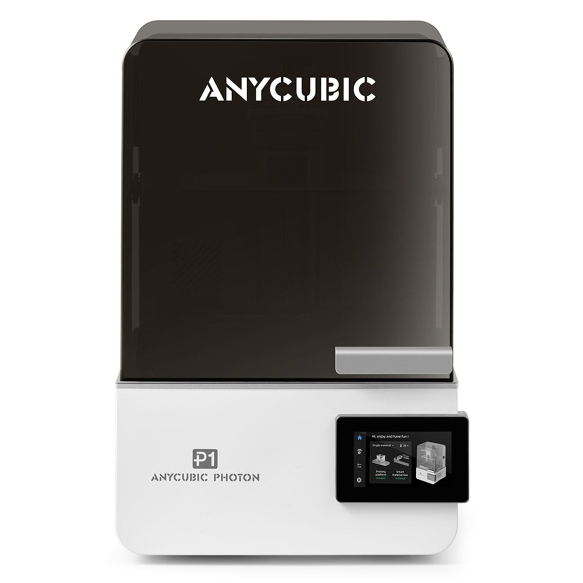 Stampante 3D Anycubic Photon P1 bianca e nera con display touchscreen.