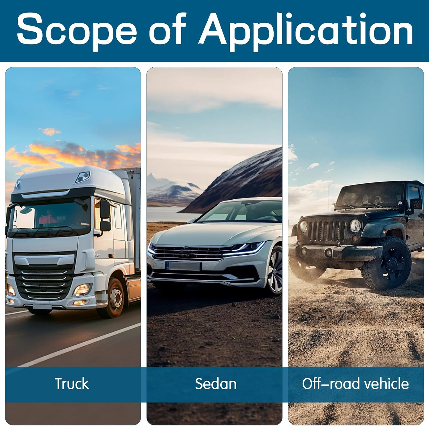 Collage aus LKW, Limousine und Geländewagen.