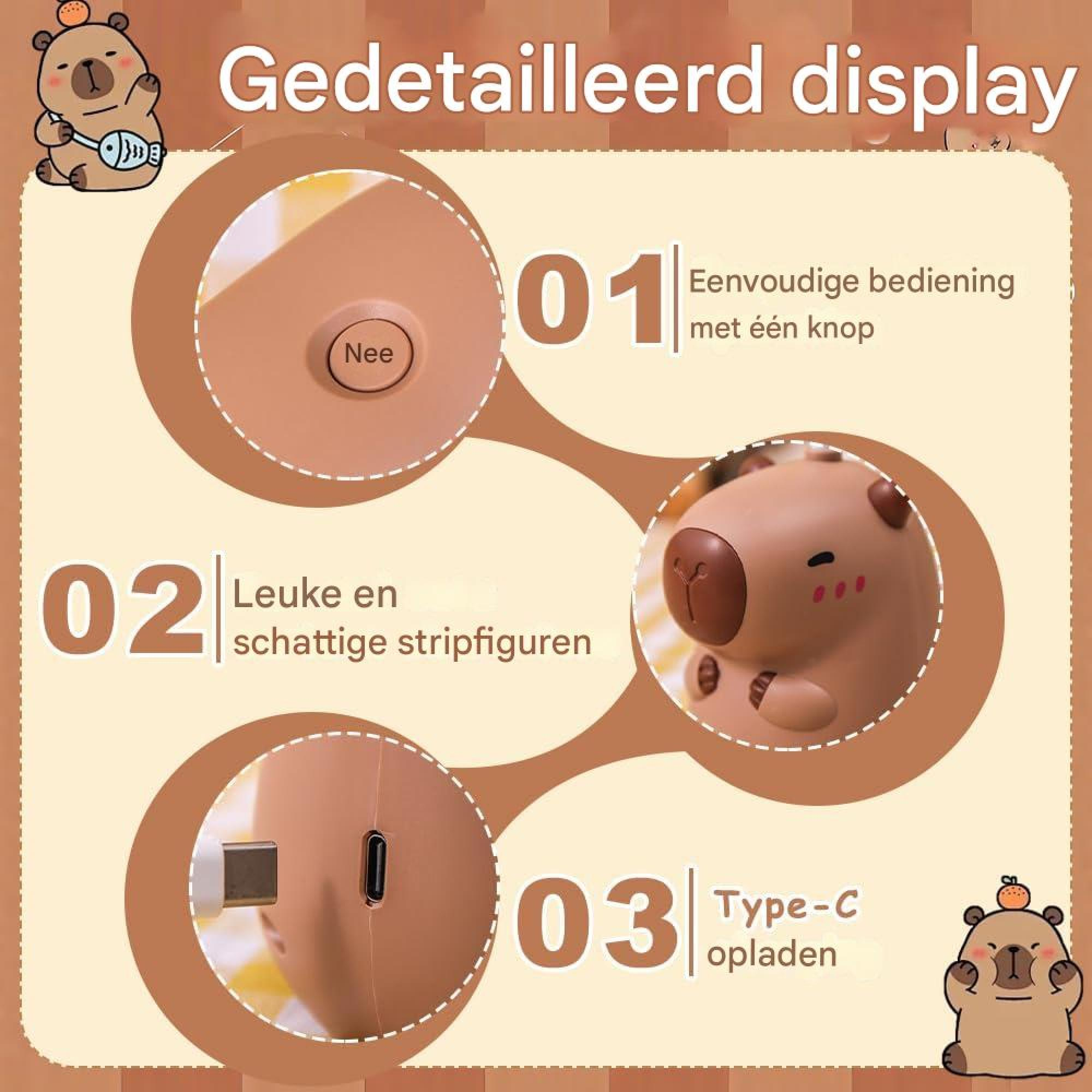 Ein detailliertes Display mit einer Taste, niedlichen Figuren und Typ-C-Aufladung.