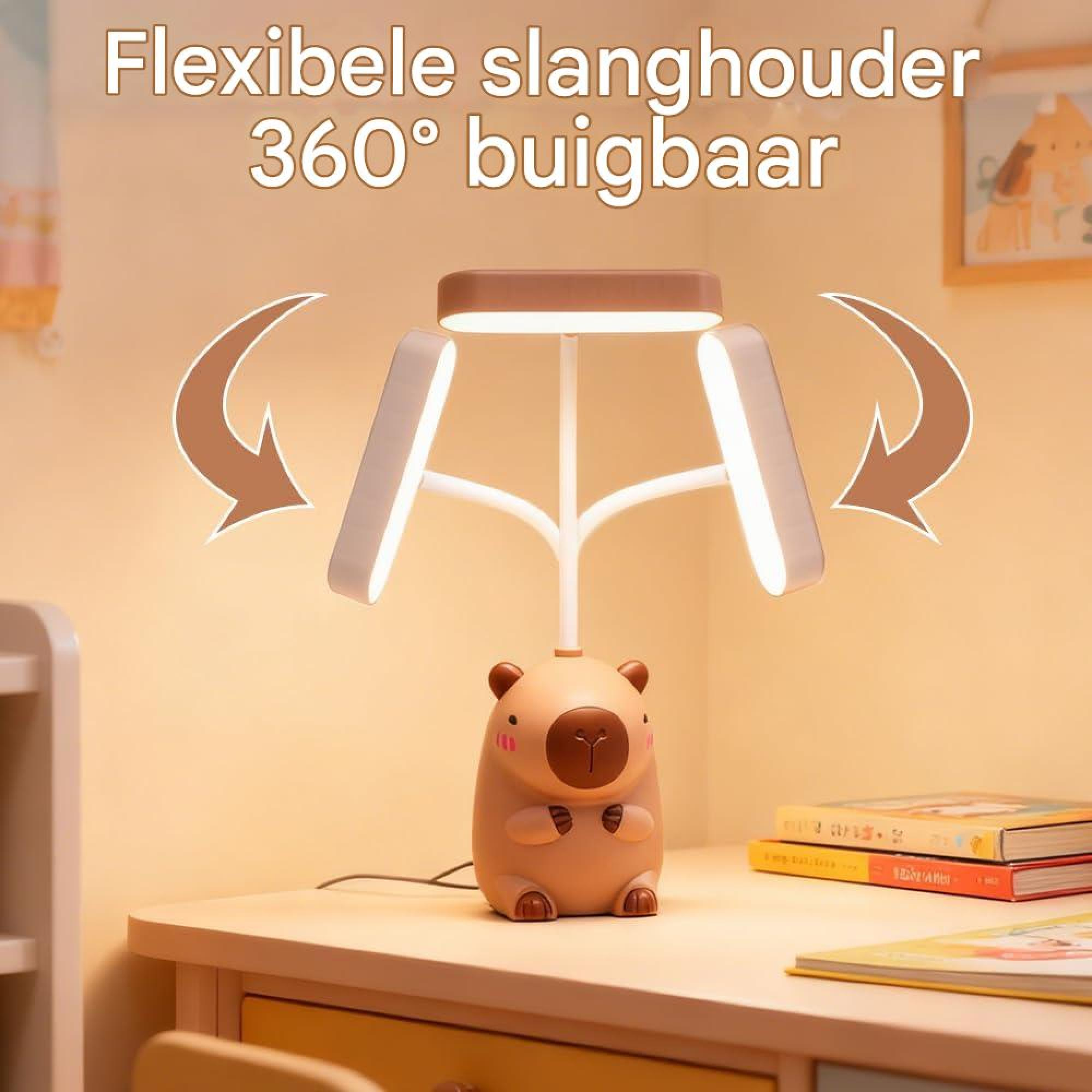 Eine Nachttischlampe in Bärenform mit flexiblen Armen und LEDs.
