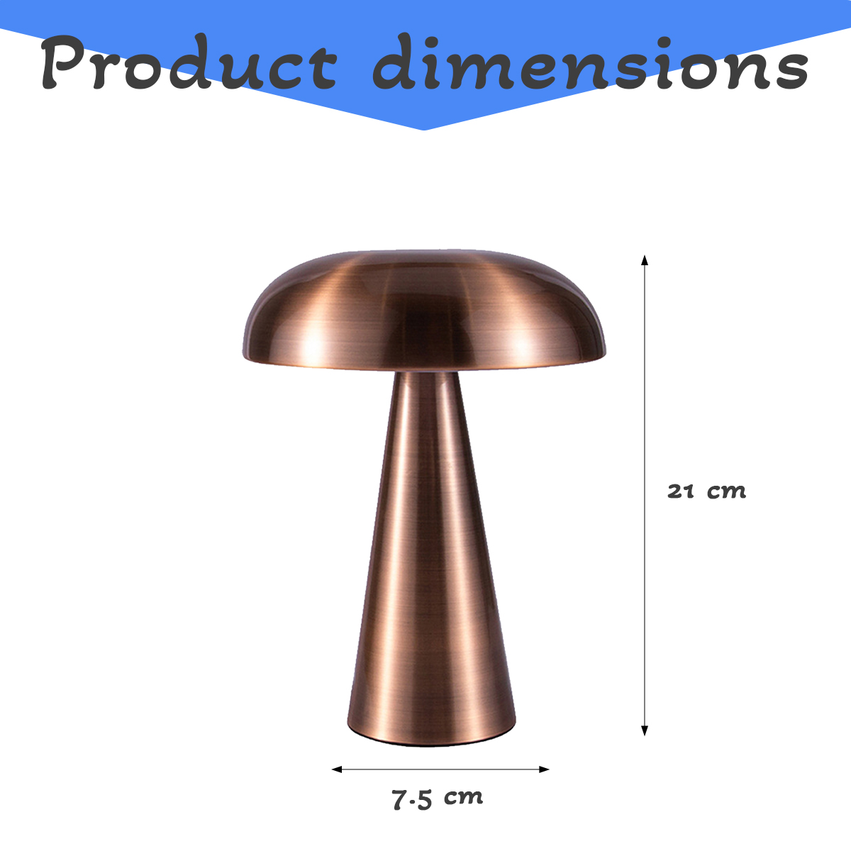 Kupferfarbene Tischlampe, 21 cm hoch, 7,5 cm breit.