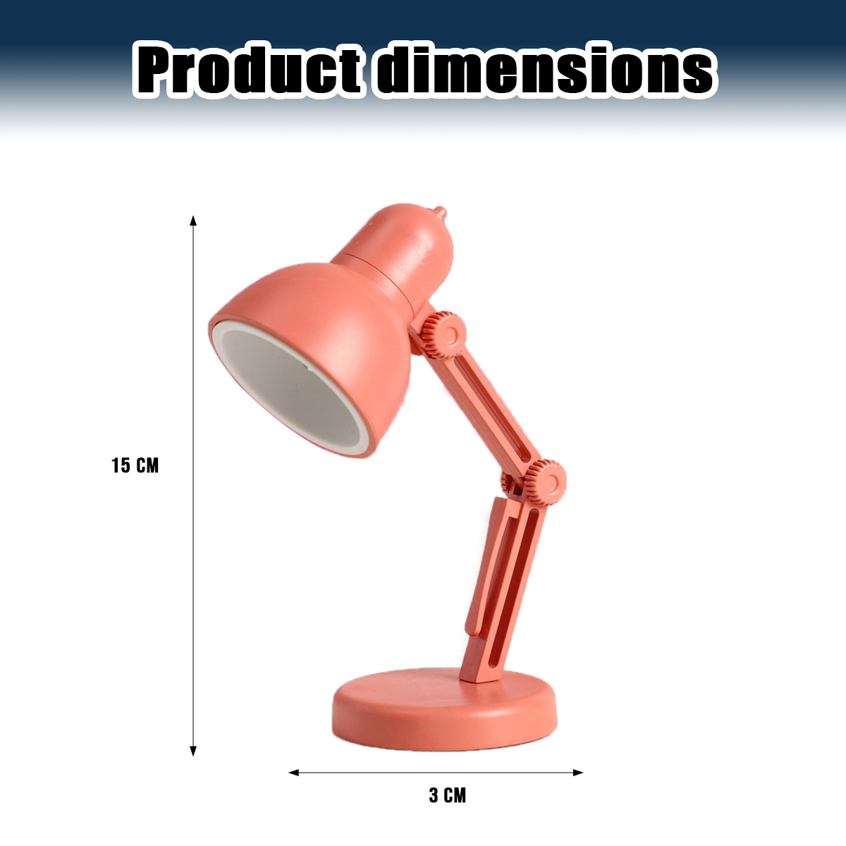 Eine kleine Korallen-Schreibtischlampe mit verstellbarem Arm und Sockel.