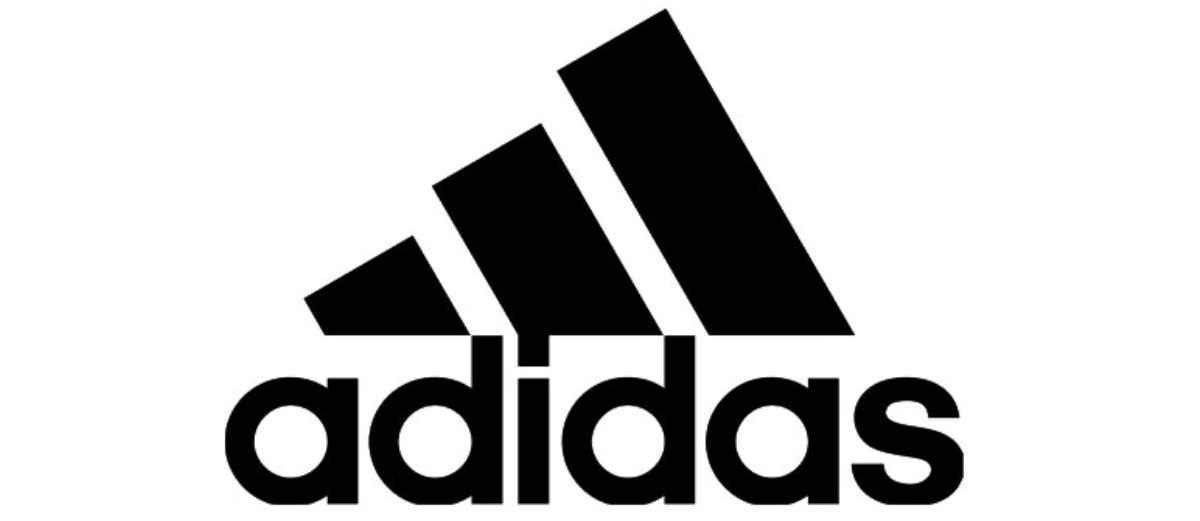 Logo Adidas nero con tre strisce sopra il marchio.