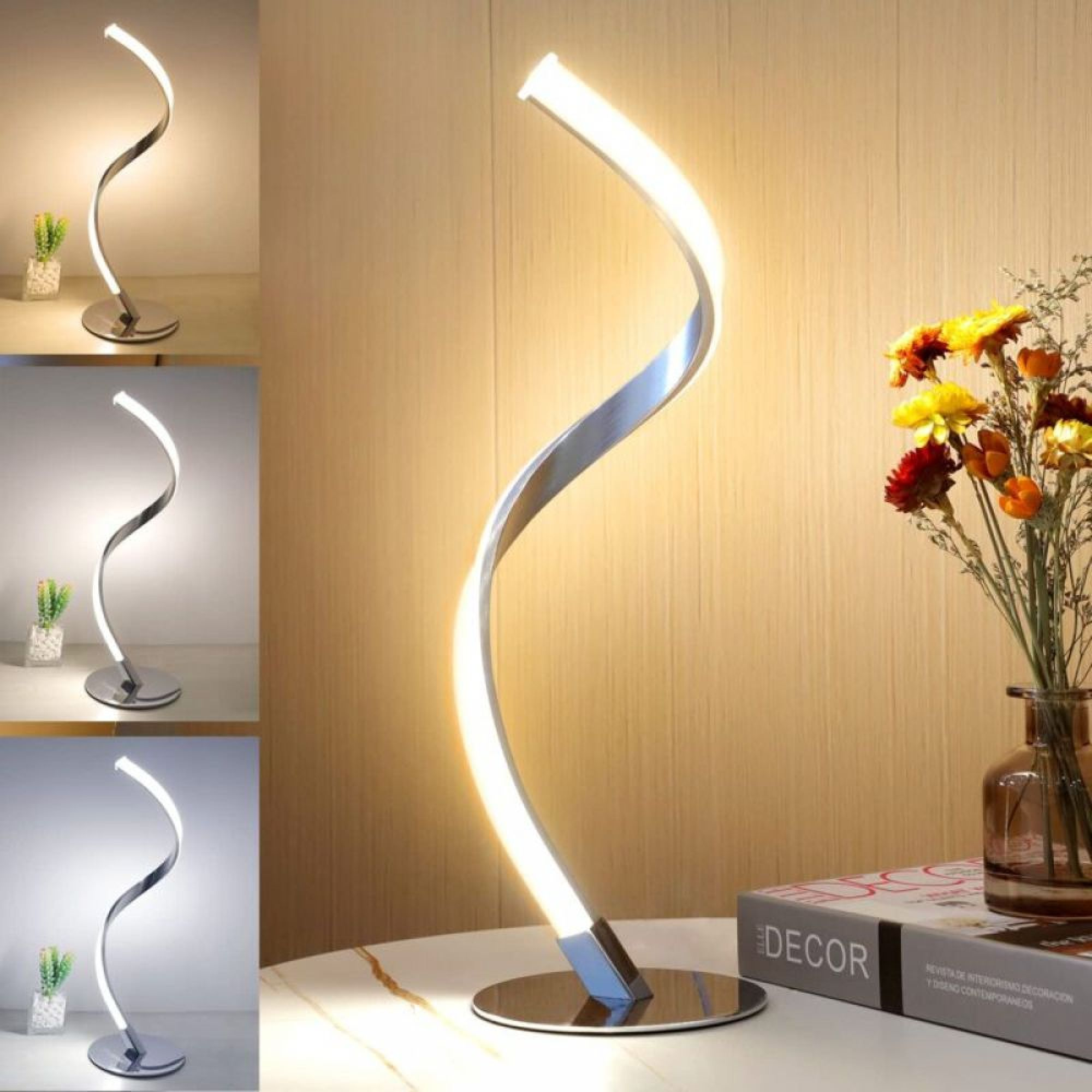 Moderne Schreibtischlampe mit verdrehtem Design und heller LED-Beleuchtung.