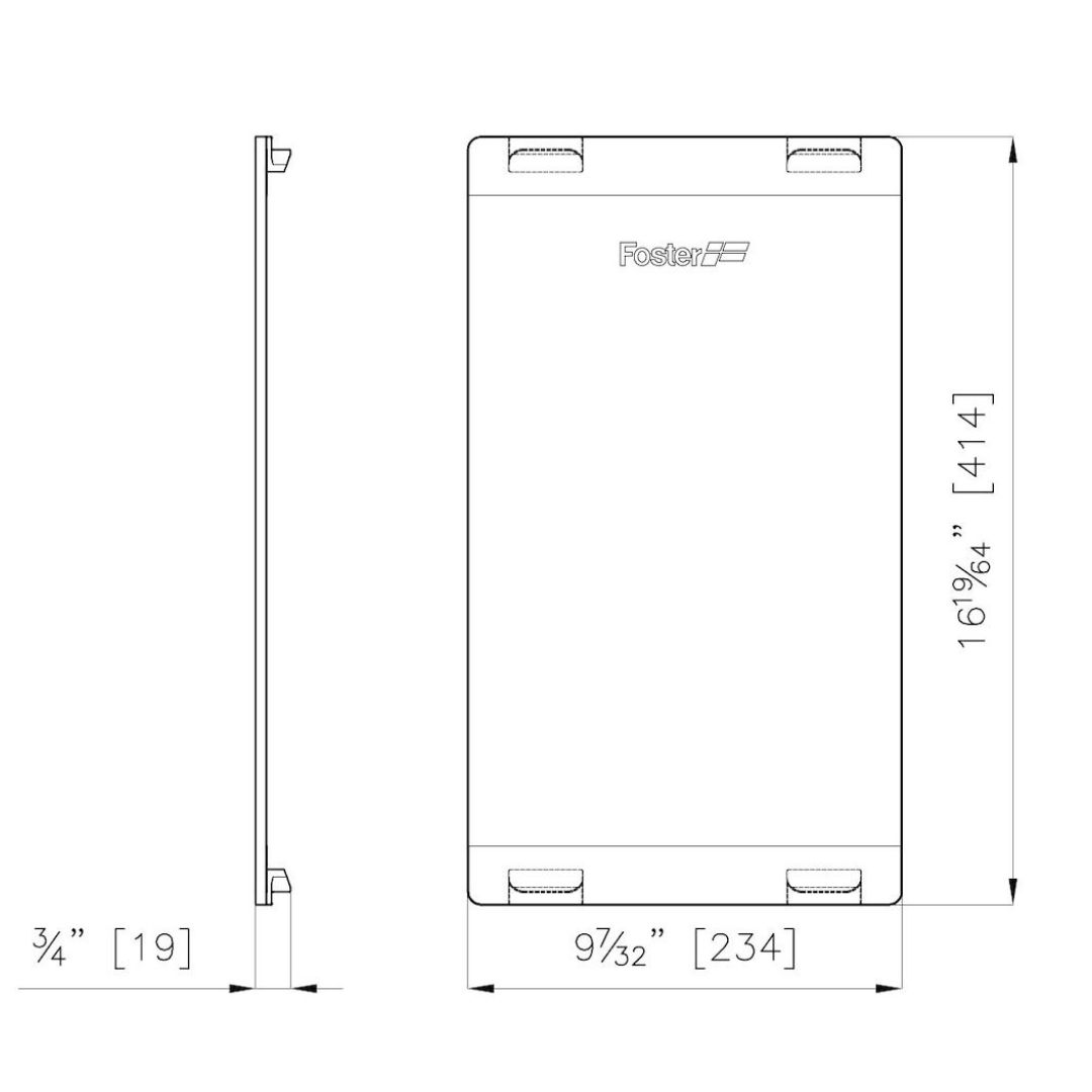 Disegno tecnico di un prodotto Foster con dimensioni.