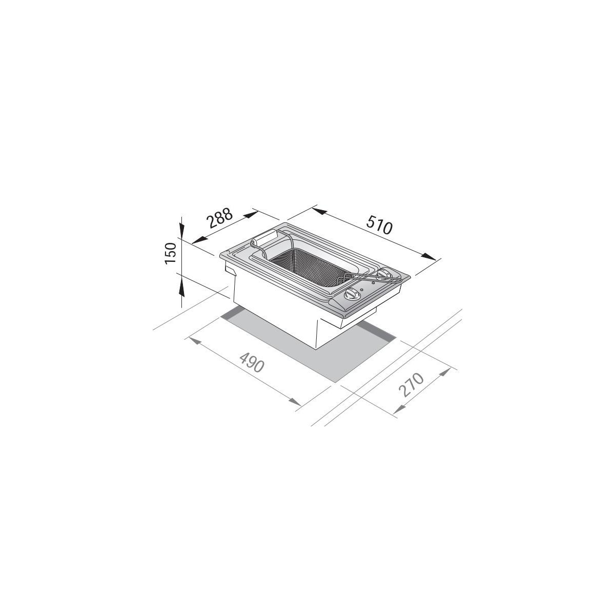 Disegno tecnico di un lavandino con dimensioni.