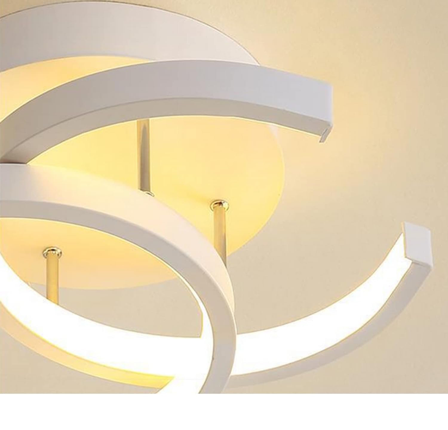 Moderne weiße Deckenleuchte mit geschwungenen Formen und integriertem Licht.