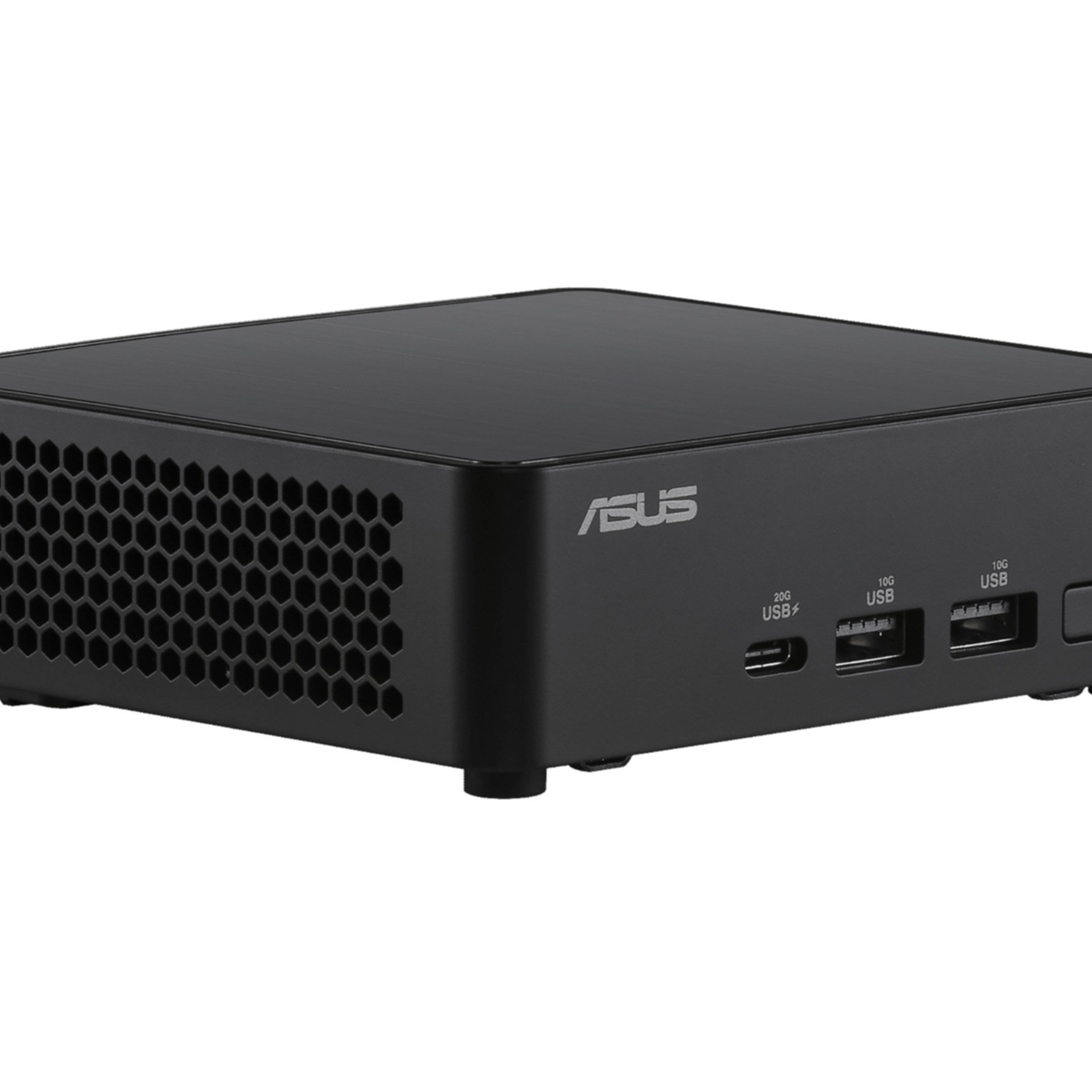Ein schwarzer Mini-PC mit dem Asus-Logo und USB-Anschlüssen.