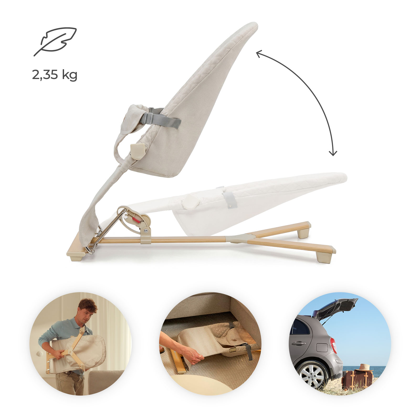 Leichter Babywippen-Rahmen, faltbar und tragbar für unterwegs.