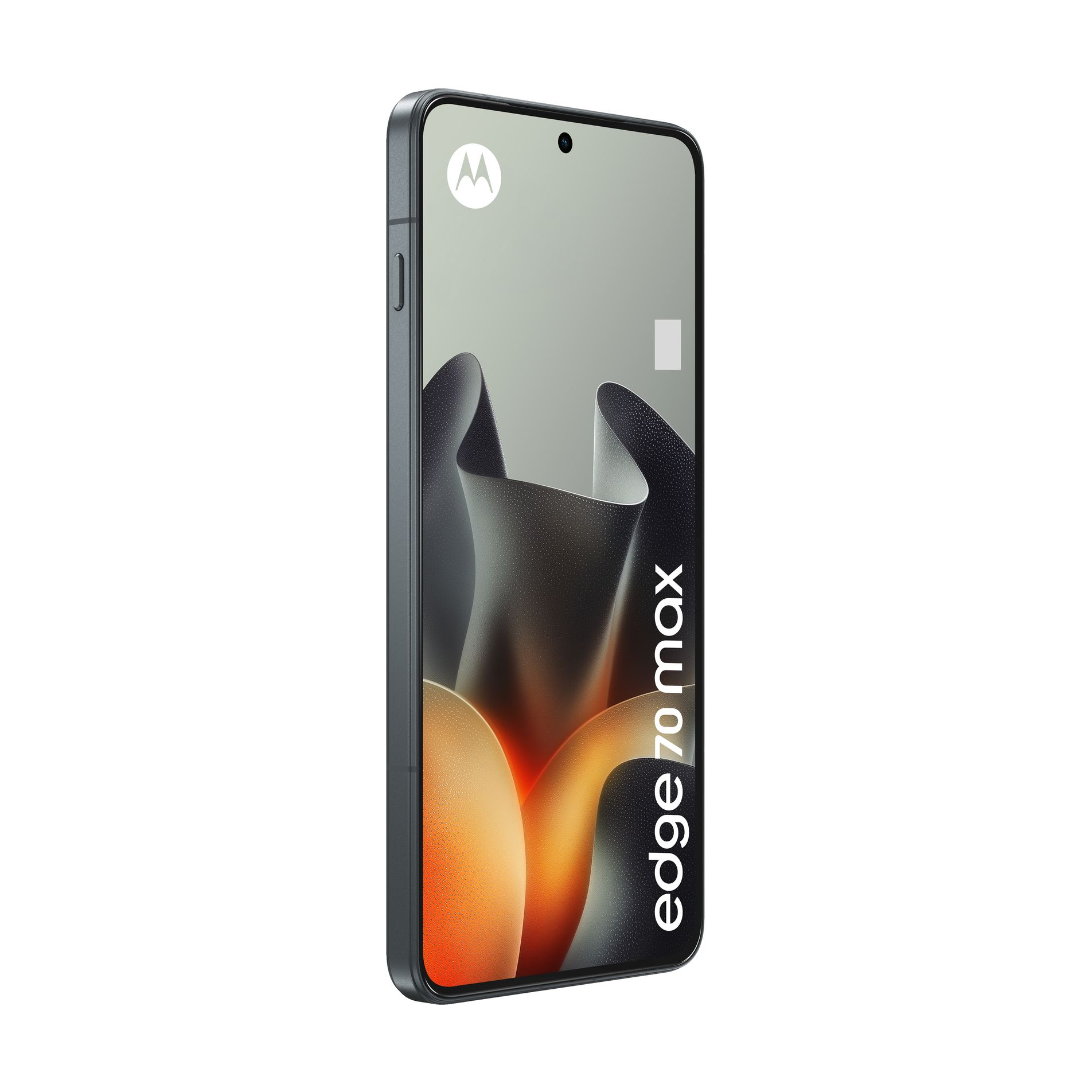 Uno smartphone Motorola Edge 70 max grigio con sfondo dinamico.
