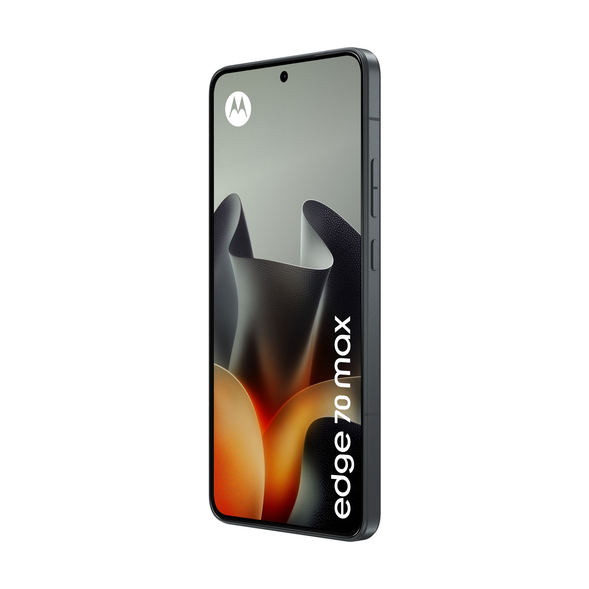 Un telefono Motorola Edge 70 Max scuro con uno sfondo stilizzato.