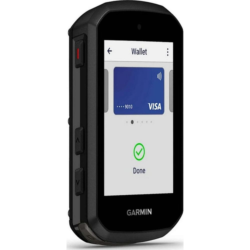 Garmin cihazı, 'Tamamlandı' onayıyla cüzdan menüsünde Visa kartını gösteriyor.