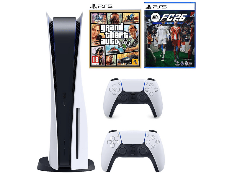 SONY Sony Playstation 5 Diskli 2. Dualsense Kol - EA Sports FC 26 - GTA 5 PS5 Oyun (İthalatçı Garantili) Oyun Konsolu Beyaz