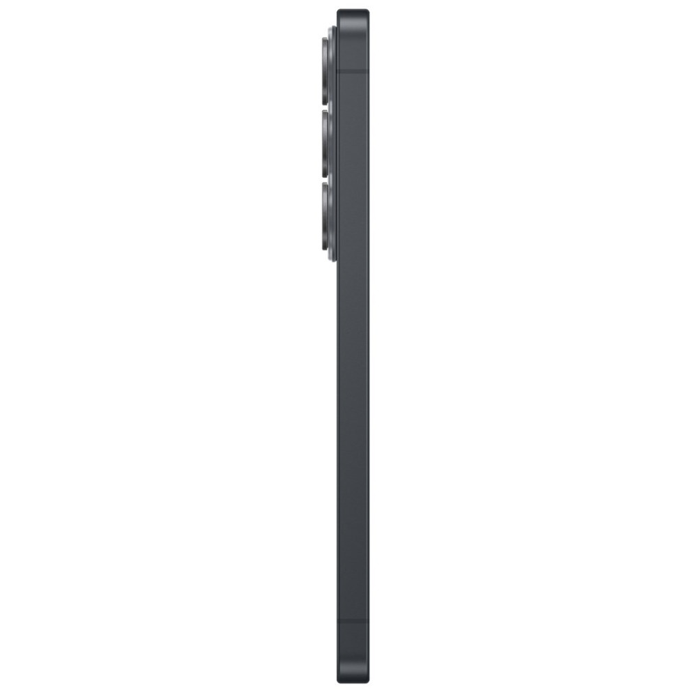Smartphone grigio scuro di profilo con tre obiettivi della fotocamera in alto a sinistra.