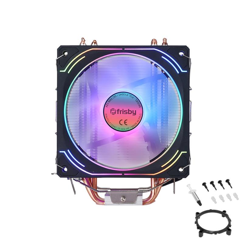 RGB aydınlatmalı bir PC CPU soğutucu, vidalar ve termal macun ile.