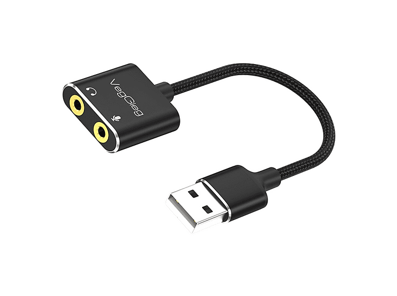 VEGGIEG USB Ses Kartı 3.5 mm Kulaklık ve Mikrofon Girişli Ses Kartı Ses Kartı Siyah