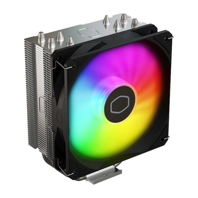 Alüminyum kanatlı RGB fanlı bir CPU soğutucu.